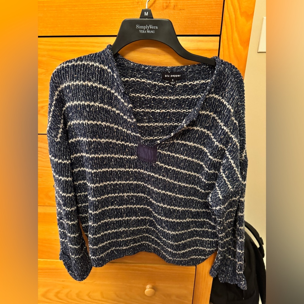 Blu Pepper V-Neck Sweater in Navy and White